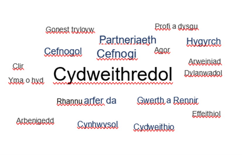 Detholiad o eiriau o adborth.